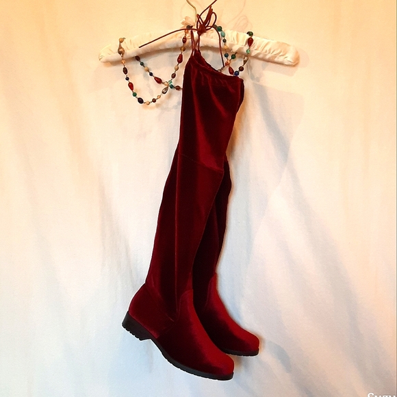 JESSICA Velvet Over-the-Knee Boots, Bordeaux Red - Picture 5 of 15